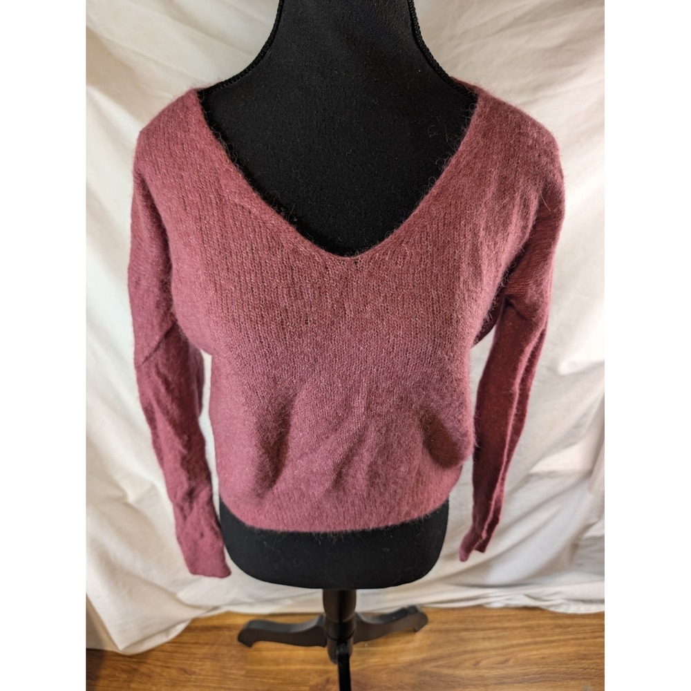 Free People Sweater Womens XS Dark Pink Alpaca Wool Blend V Neck Cropped Knit